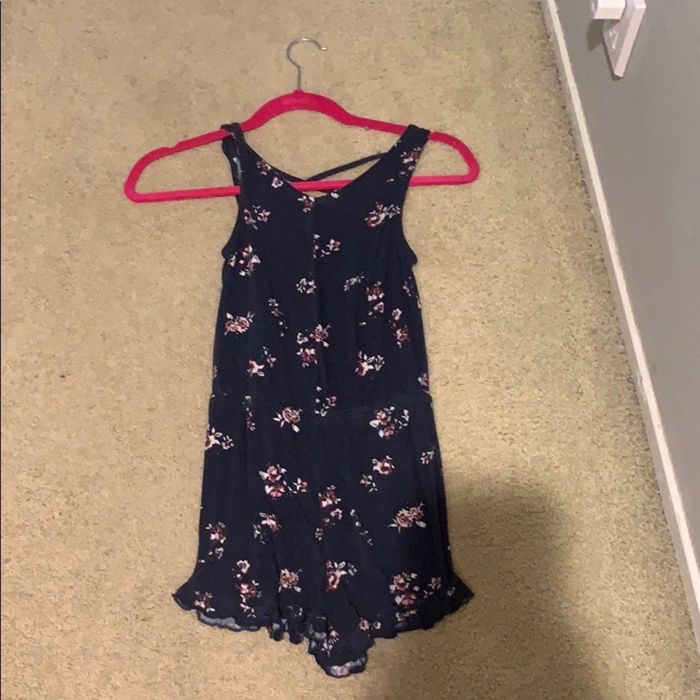 dark blue floral romper